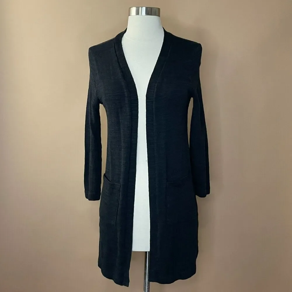 Old Navy Girls L 10-12 Black Open Front Long Cardigan Sweater Pockets